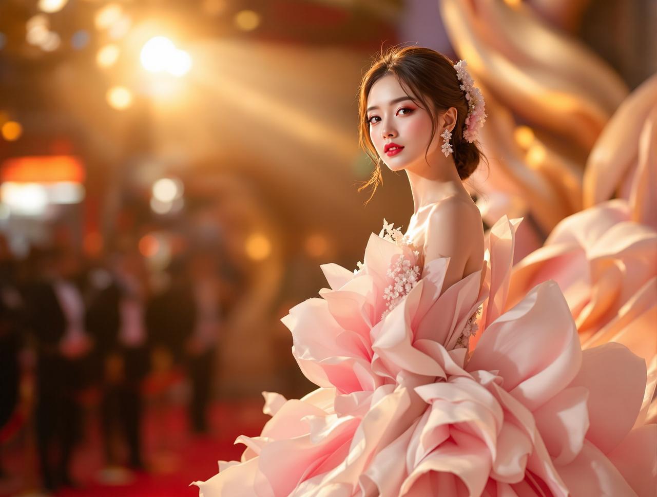威尼斯电影节红毯：刘亦菲花瓣裙惊艳全场，外媒盛赞东方之美